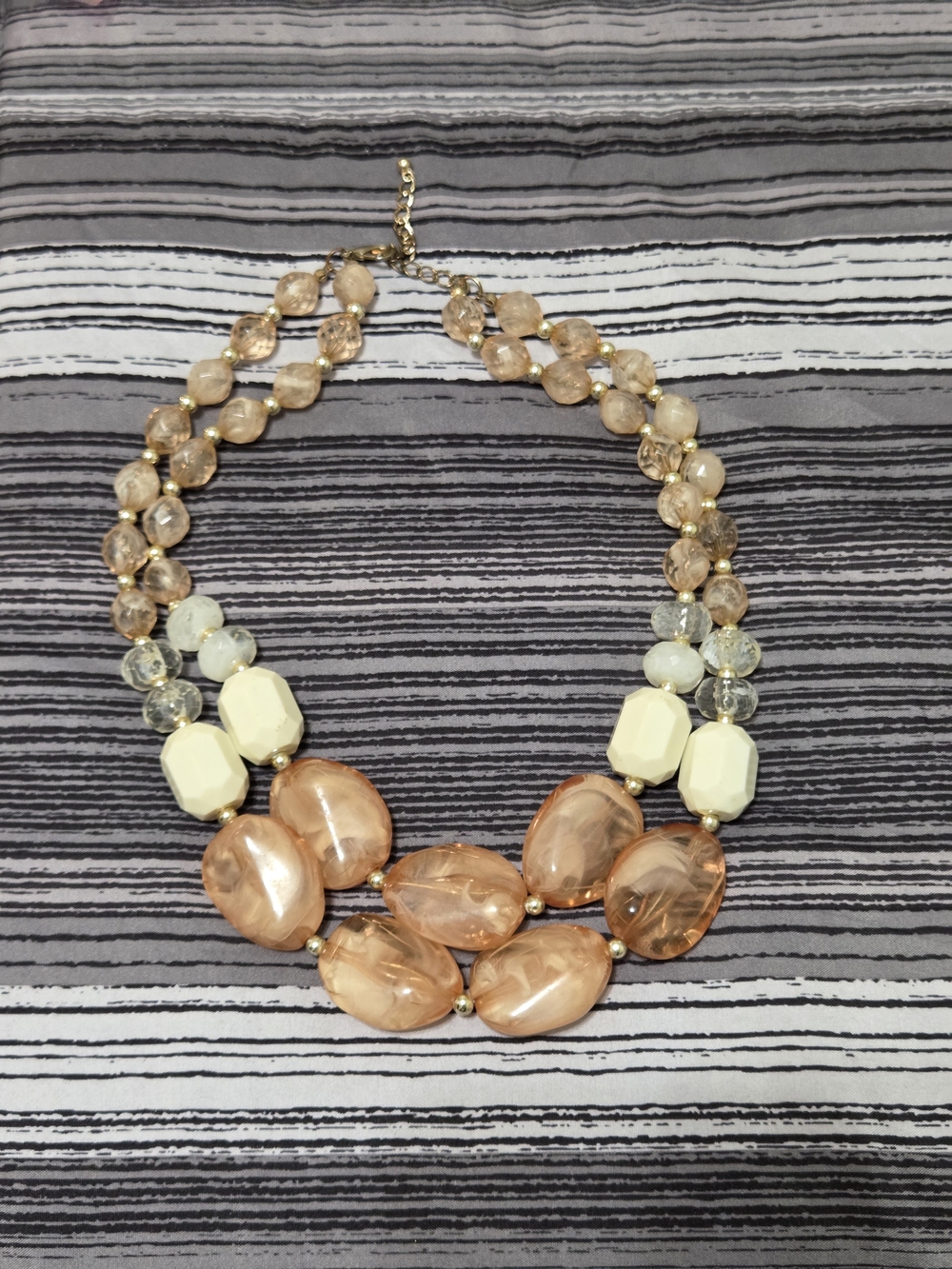 Chunky Peach & Ivory Layered Resin Bib Necklace